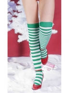 White Green Nylon Striped Stockings