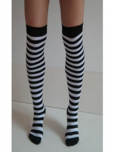 White Black Nylon Striped Stockings
