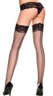 Black Lace Top Diamond Net Thigh Highs With Backseam