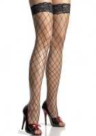 Black Diamond Net Thigh High With Lace Top