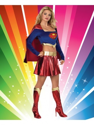 Blue And DarkRed Deluxe Supergirl Costume With Gold Belt