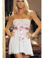 Pink Tie Front White Babydoll