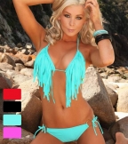 Blue Low Rise Bikini Bottom With O Metal And Halter-Style