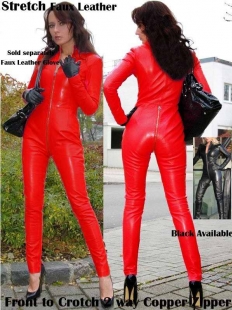 Red Long Sleeved Wet Look Cat Suit