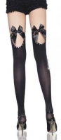 Black Opaque Thigh Highs With Keyhole Back