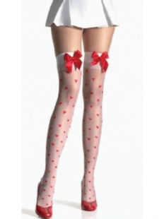 Sheer Woven Hearts Stockings with Satin Bow