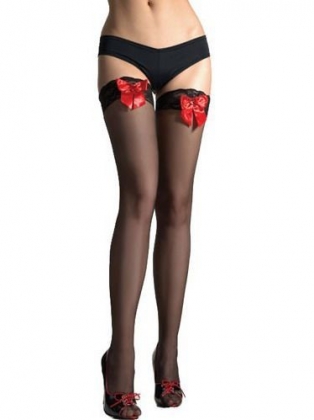 Black Fishnet Stockings With Red Bow