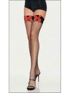 Black Fishnet Stockings With Red Bow