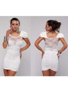White Puff Sleeve Splicing Lace Dress