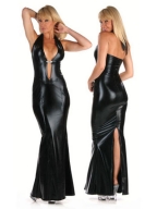 Black Sexy Low Cut Metal Furcal Long Dress