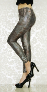 Gray Red Faux Leather Leggings