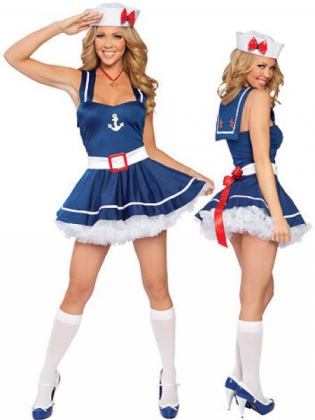 Cuty Blue And Red Bow Sailor Costume