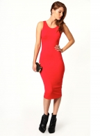 O-neck Red Back Cut-out Dress