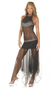 Black Fringe Gown With Sequin