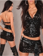 Shiny Sequin Black Mini Dress Set