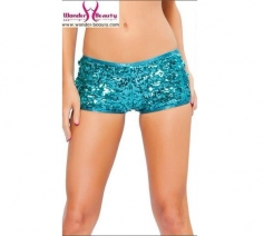 Shiny Turquoise Shorts With Sequin