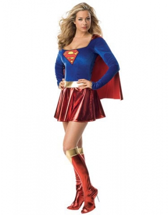 Blue Red Super Woman Costume With Gold Belt