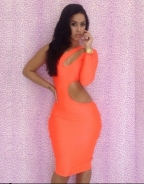 Orange One-shoulder Cutout Bodycon Dress