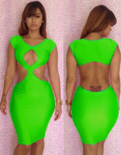 Green Hollow-out Midi Dress
