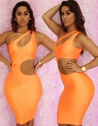 Orange One Cutout Shoulder Midi Dress