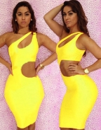 Yellow One Cutout Shoulder Midi Dress