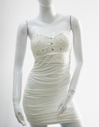 Strapless Reched Beading Dress White