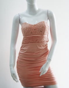 Strapless Reched Beading Dress Pink