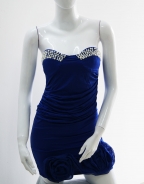 Floral Pearls Neckline Dress Blue