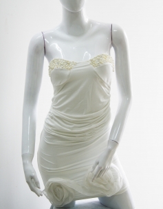 Floral Pearls Neckline Dress White