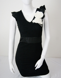 Graceful Black White Rose Dress