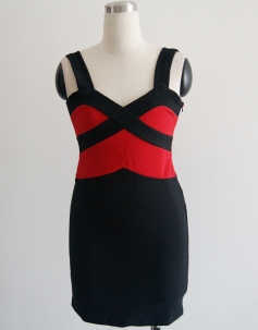 Red Black Bicolors Bandage Dress