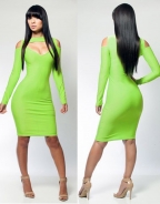 Green Long Sleeve Keyhole Front Cut Out Bodycon Dress