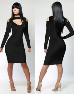 New Slim Sexy Women Black Midi Bandage Dress