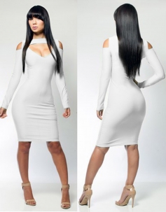 Sexy Women Long Sleeve White Slim Bodycon Clubwear Dress