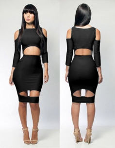New Fashion 2014 Long Sleeve Open Front Hollow Black Bandage Dress