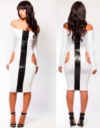 White Long Sleeve S Shape Hollow Out Off-shoulder Midi Dress