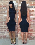 Black Sleeveless S Shape Hollow Out Party Bodycon Dress