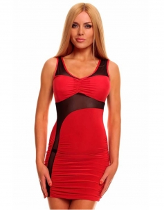 Red And Mesh Crinkly Casual Mini Dress