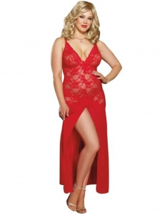 Plus Size Chiffon and Lace Gown Red babydoll lingerie