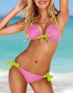 Pink Sexy Bikini With Light Green Bowknot