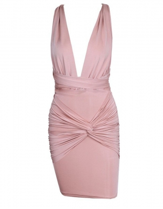 Pink Deep V Jersey Midi Dress