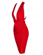 Red Deep V Jersey Midi Dress
