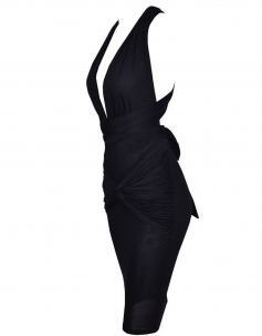 Black Deep V Jersey Midi Dress