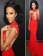Red O-neck Mesh Inserted Nude Evening Dress