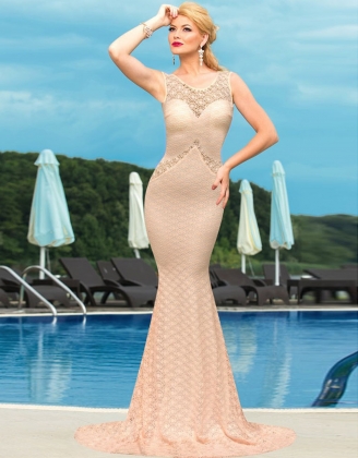 Elegent Lace Bardot Floor-length Evening Party Dress