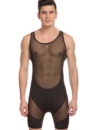 Black Transparent Men Bodysuit